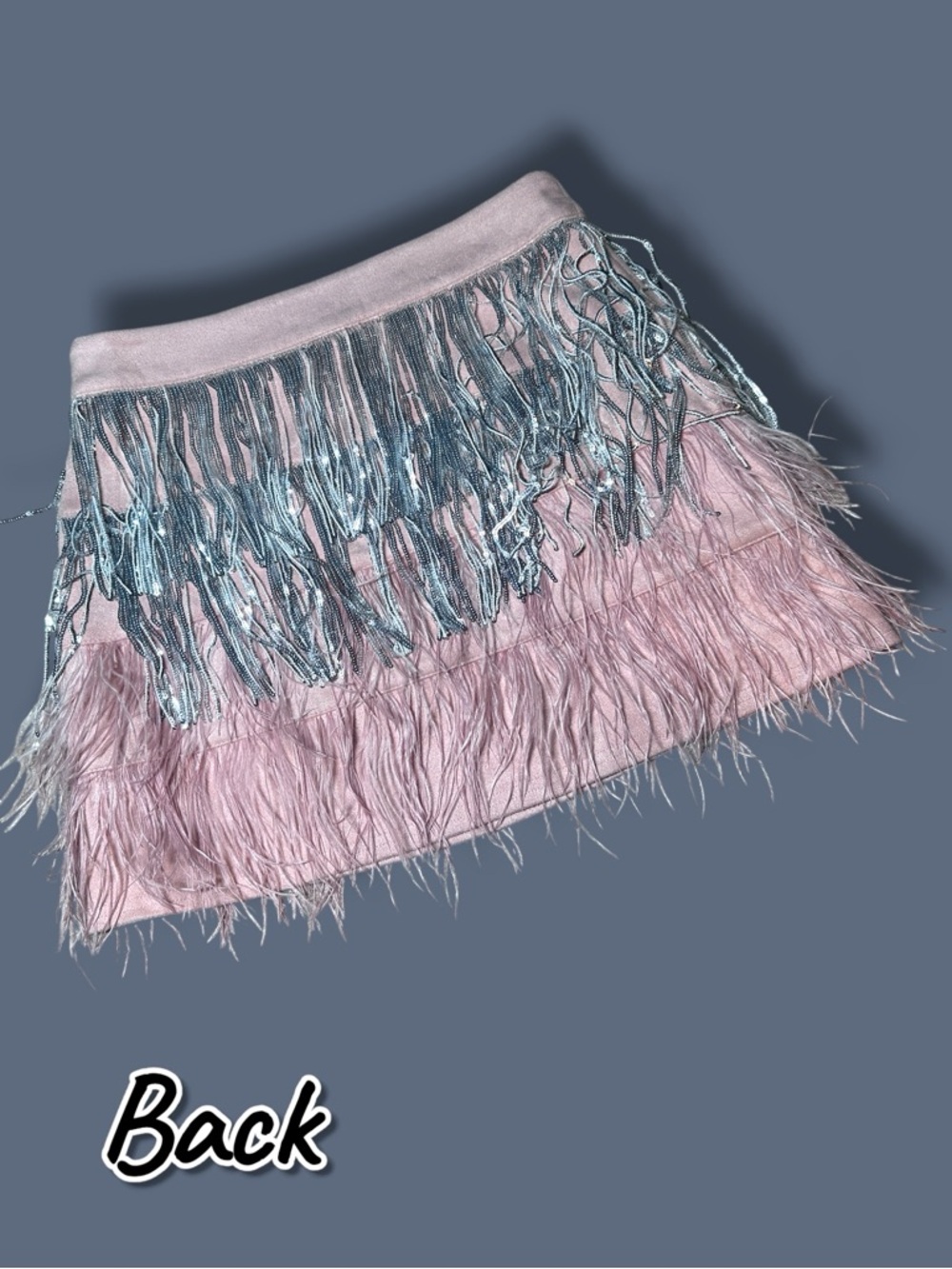 NWT Blue B Pink and Silver Fringe Faux Suede Mini Skirt in Light Pink. Size Med - Picture 3 of 9